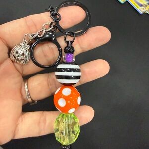 Colorful Beaded Keychain with Pumpkin Charm